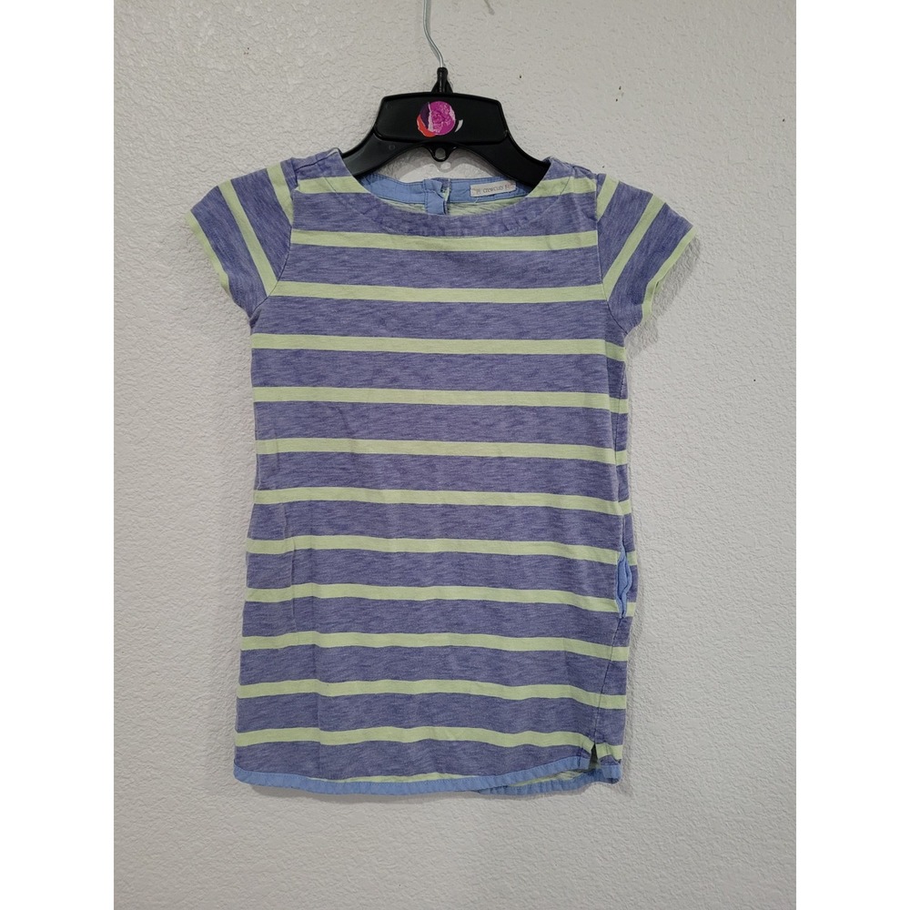 Crewcuts Girls Blue Lime Green Striped Cotton Pocket Shift‎ Dress Size 4/5 #10